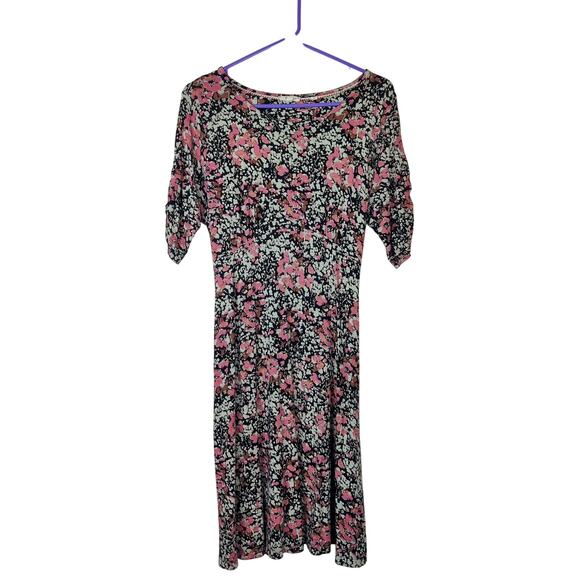 Fat Face Black Blush Delilah Stretch Jersey Empire Waist Tie Back Dress 8 Floral - Picture 1 of 12